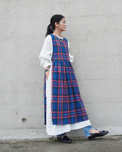<販売開始 9月19日 金曜日 21:00 〜> INDIGO Tartan Apron Dress / Red・Blue